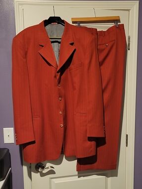 Men's Red-Orange Pinstripe Two-Piece Suit